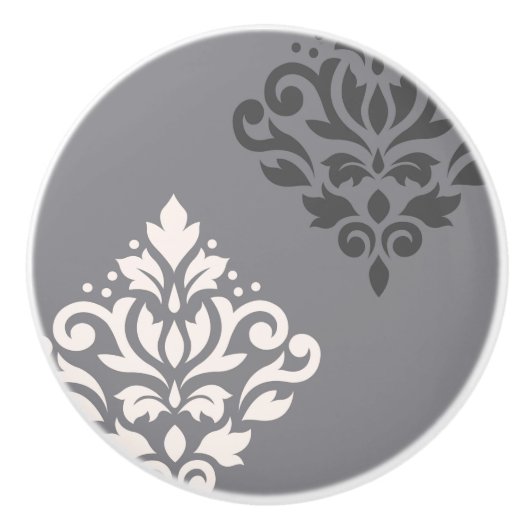Scroll Damask Art I Cream & Grijs Keramische Knop (Voorkant)