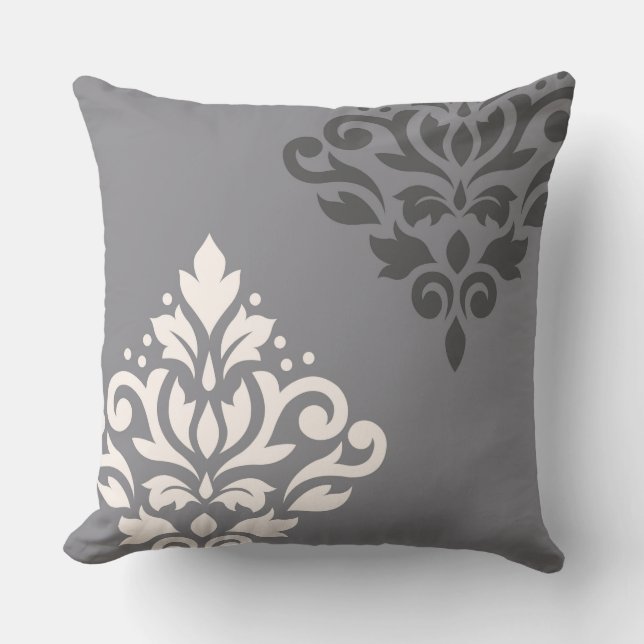 Scroll Damask Art I Cream & Grijs Kussen (Voorkant)