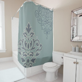 Scroll Damask Art I Cream Line Blues Blauwgroen Douchegordijn