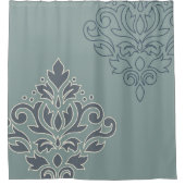 Scroll Damask Art I Cream Line Blues Blauwgroen Douchegordijn (Voorkant)