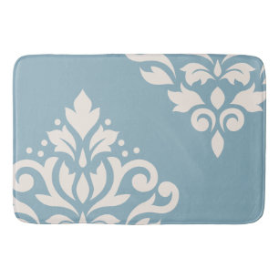 Scroll Damask Art I Cream op Blauw Badmat