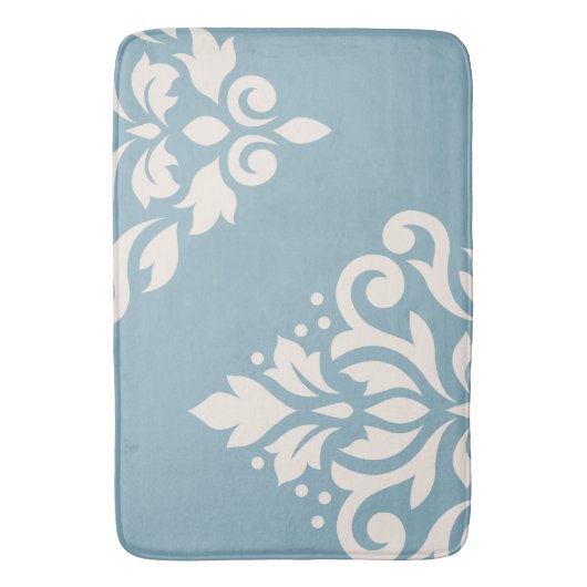 Scroll Damask Art I Cream op Blauw Badmat (Voorkant Verticaal)