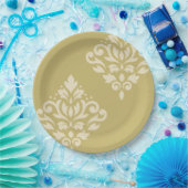 Scroll Damask Art I Cream op Goud Papieren Bordje (Feest)