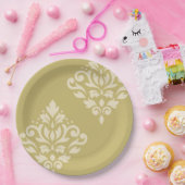 Scroll Damask Art I Cream op Goud Papieren Bordje (Feest)