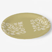 Scroll Damask Art I Cream op Goud Papieren Bordje (Gekanteld)