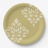 Scroll Damask Art I Cream op Goud Papieren Bordje (Voorkant)