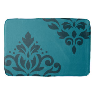 Scroll Damask Art I Dark op Mid-Blauwgroen Badmat