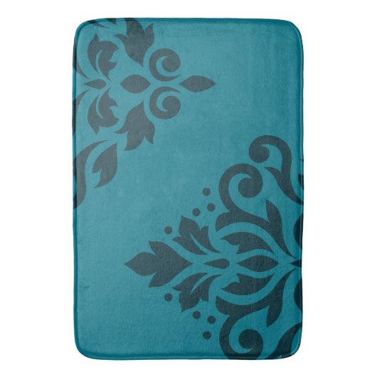 Scroll Damask Art I Dark op Mid-Blauwgroen Badmat (Voorkant Verticaal)