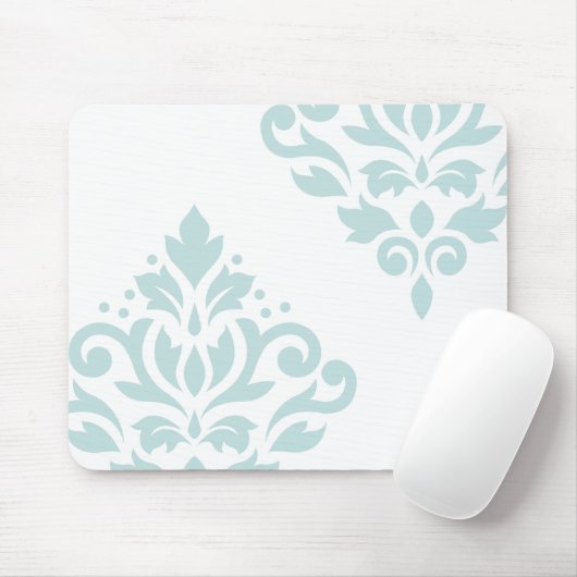 Scroll Damask Art I Duck Egg Blue op White Muismat (Met muis)