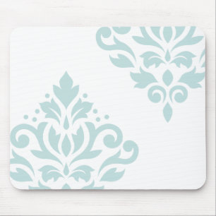 Scroll Damask Art I Duck Egg Blue op White Muismat