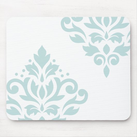 Scroll Damask Art I Duck Egg Blue op White Muismat (Voorkant)