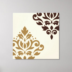 Scroll Damask Art I Gold & Brown op Cream Canvas Afdruk
