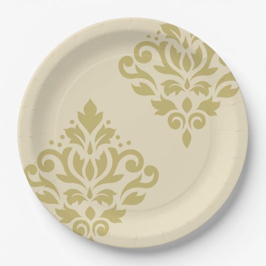 Scroll Damask Art I Gold op Crème Papieren Bordje (Voorkant)