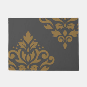 Scroll Damask Art I Gold op Grey Deurmat