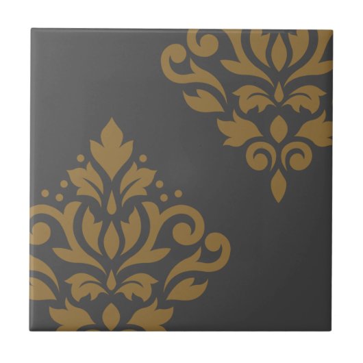 Scroll Damask Art I Gold op Grey Tegeltje (Voorkant)