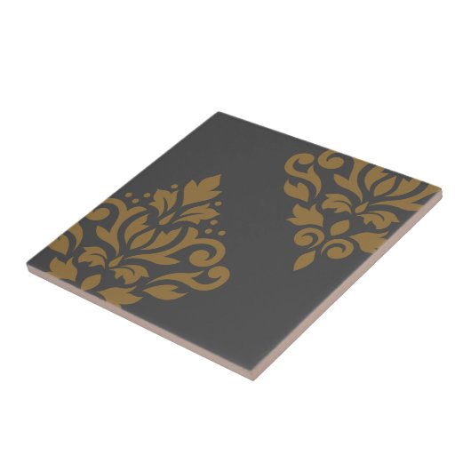 Scroll Damask Art I Gold op Grey Tegeltje (Zijkant)