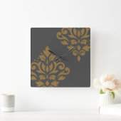 Scroll Damask Art I Gold op Grey Vierkante Klok (Huis)