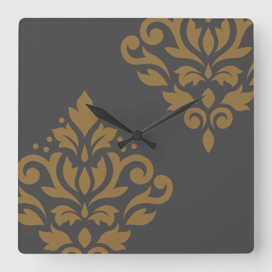 Scroll Damask Art I Gold op Grey Vierkante Klok (Voorkant)