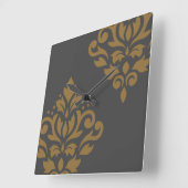Scroll Damask Art I Gold op Grey Vierkante Klok (Hoek)