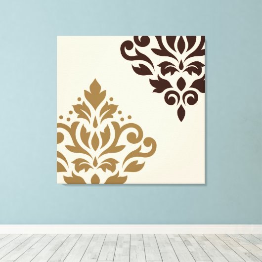 Scroll Damask Art I Goud & Bruin op Cream Canvas Afdruk (Insitu (Houten vloer))