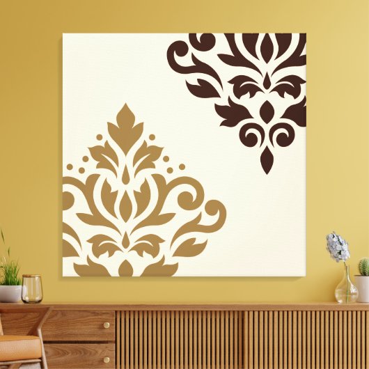 Scroll Damask Art I Goud & Bruin op Cream Canvas Afdruk (Insitu (Woonkamer))