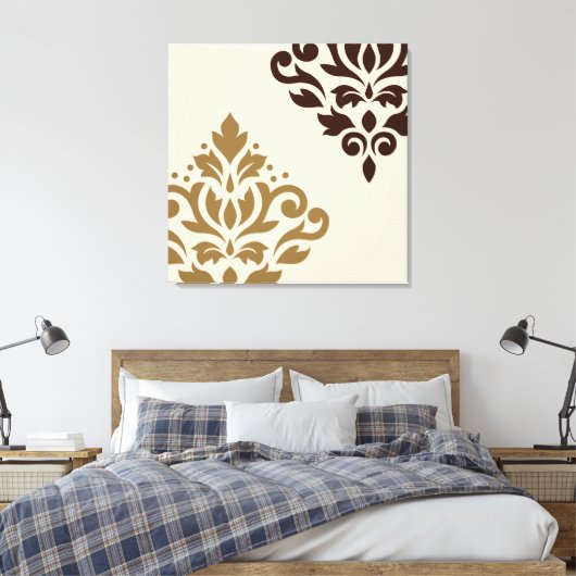 Scroll Damask Art I Goud & Bruin op Cream Canvas Afdruk (Insitu (Slaapkamer))