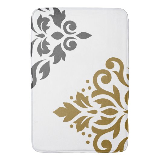 Scroll Damask Art I Goud & Grijs op Wit Badmat (Voorkant Verticaal)