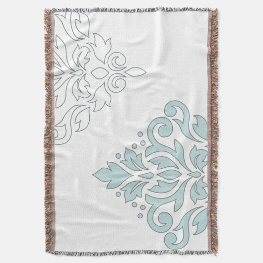 Scroll Damask Art I (lijn) Ei Blauw Grijs Wt Deken (Voorkant Verticaal)