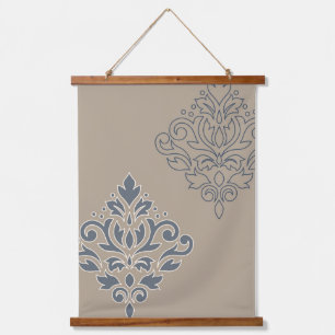 Scroll Damask Art I (Line) Cream Blues Sand Hangend Wandkleed