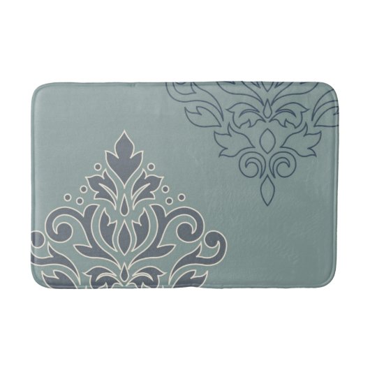 Scroll Damask Art I (overzicht) Cream Blues Blauwg Badmat (Voorkant)