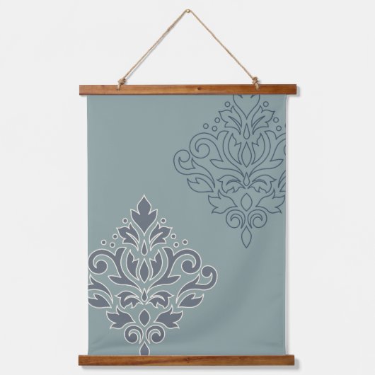 Scroll Damask Art I (overzicht) Cream Blues Blauwg Hangend Wandkleed (Voorkant)