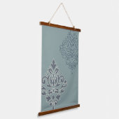 Scroll Damask Art I (overzicht) Cream Blues Blauwg Hangend Wandkleed (Gebogen)