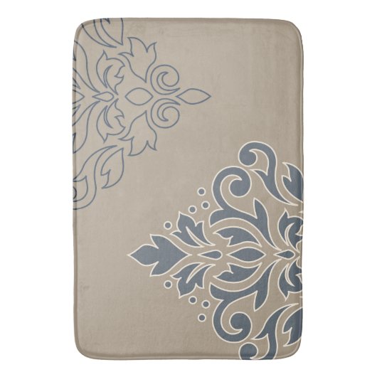 Scroll Damask Art I (overzicht) Cream Blues Sand Badmat (Voorkant Verticaal)