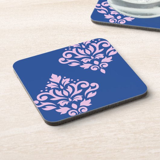 Scroll Damask Art I Pink op Blauw Bier Onderzetter (Linkerzijde)