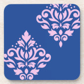 Scroll Damask Art I Pink op Blauw Bier Onderzetter (Voorkant)