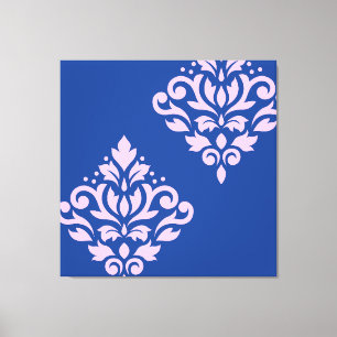 Scroll Damask Art I Pink op Blauw Canvas Afdruk