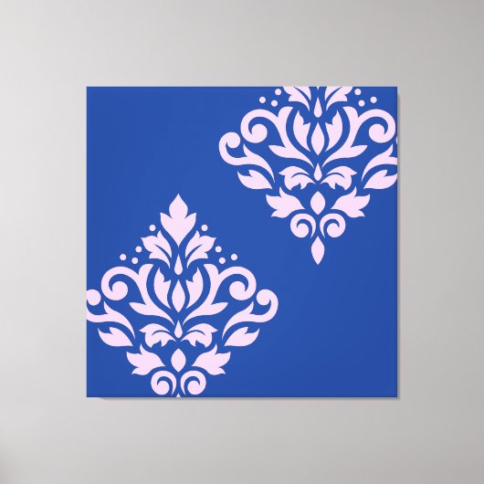 Scroll Damask Art I Pink op Blauw Canvas Afdruk (Voorkant)