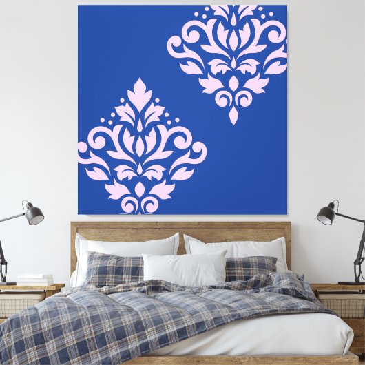 Scroll Damask Art I Pink op Blauw Canvas Afdruk (Insitu (Slaapkamer))