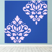Scroll Damask Art I Pink op Blauw Canvas Afdruk (Insitu (Houten vloer))