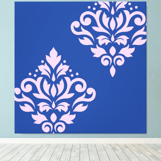 Scroll Damask Art I Pink op Blauw Canvas Afdruk (Insitu (Houten vloer))