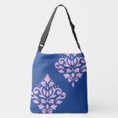 Scroll Damask Art I Pink op Blauw Crossbody Tas (Achterkant)
