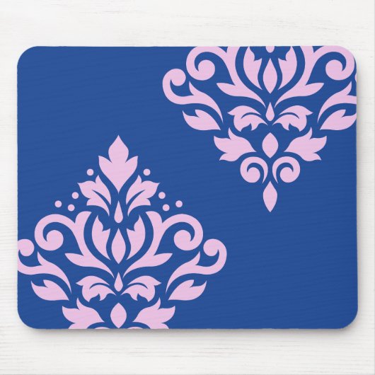 Scroll Damask Art I Pink op Blauw Muismat (Voorkant)