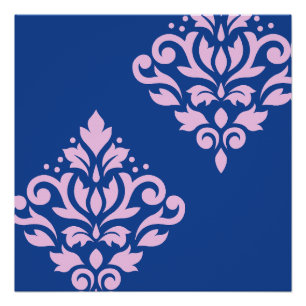 Scroll Damask Art I Pink op Blauw Perfect Poster