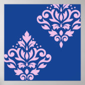 Scroll Damask Art I Pink op Blauw Poster (Voorkant)