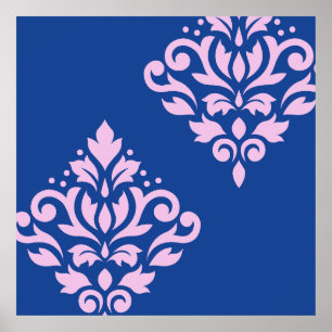 Scroll Damask Art I Pink op Blauw Poster