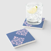 Scroll Damask Art I Pink op Blauw Stenen Onderzetter (Zijkant)
