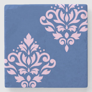 Scroll Damask Art I Pink op Blauw Stenen Onderzetter