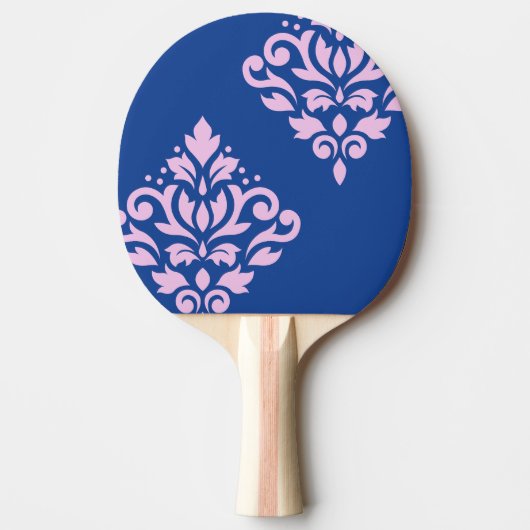 Scroll Damask Art I Pink op Blauw Tafeltennisbatje (Voorkant)