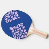 Scroll Damask Art I Pink op Blauw Tafeltennisbatje (Zijkant)