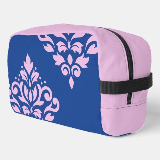 Scroll Damask Art I Pink op Blauw Toilettasje (Linkerhoek)
